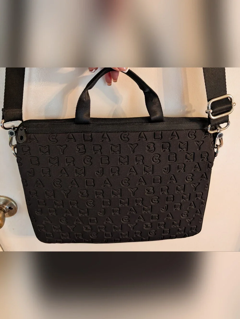 Marc By Marc Jacobs Black Jumbled Letters Padded Laptop Messenger Bag